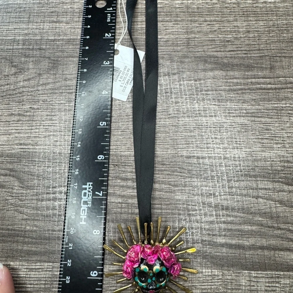 Edith Orozco Black Ribbon Necklace with Pink and Gold Sunburst Pendant